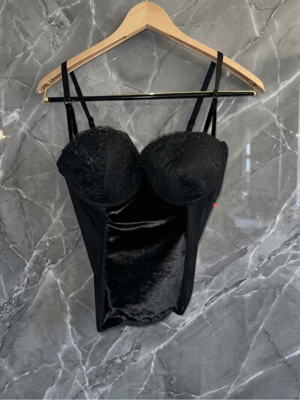 Black Lace & Velvet Bustier Bodysuit - Women Intimates